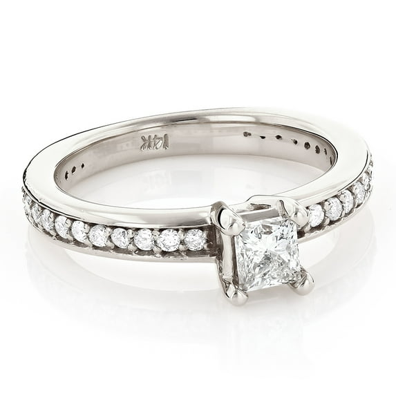 Ladies 14K Natural 0.7 Ctw Diamond Unique Engagement Ring (White Gold Size 6.5)