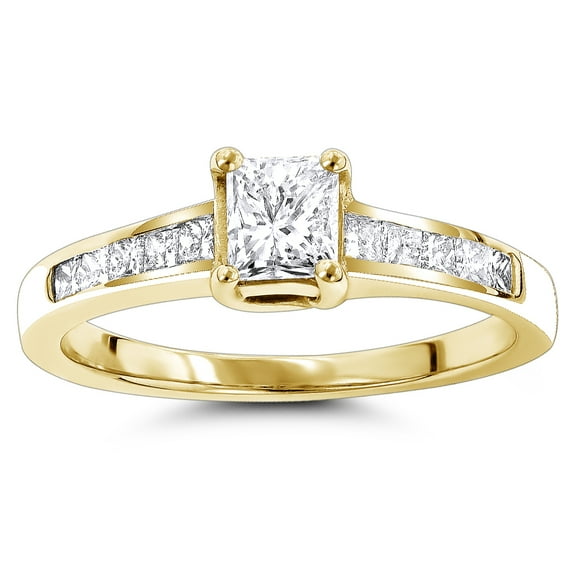 Ladies 14K Natural 0.9 Ctw Diamond Designer Engagement Ring For Her (Yellow Gold Size 7)