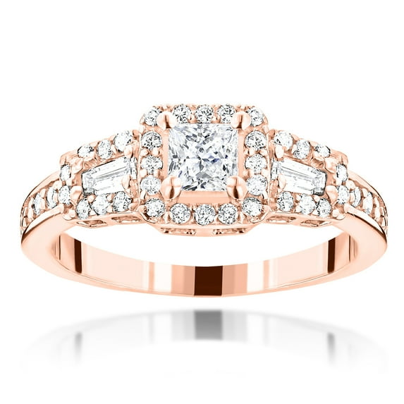 Ladies 14K Natural 0.9 Ctw Diamond Unique Designer Engagement Ring (Rose Gold Size 8.5)