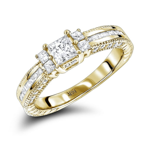 Ladies 14K Natural 1.2 Ctw Diamond Unique Engagement Ring For Her (Yellow Gold Size 6)