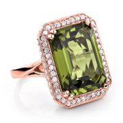 Ladies 14K Peridot Quartz Gemstone Natural Diamond Cocktail Ring Rose Gold Size 9.5