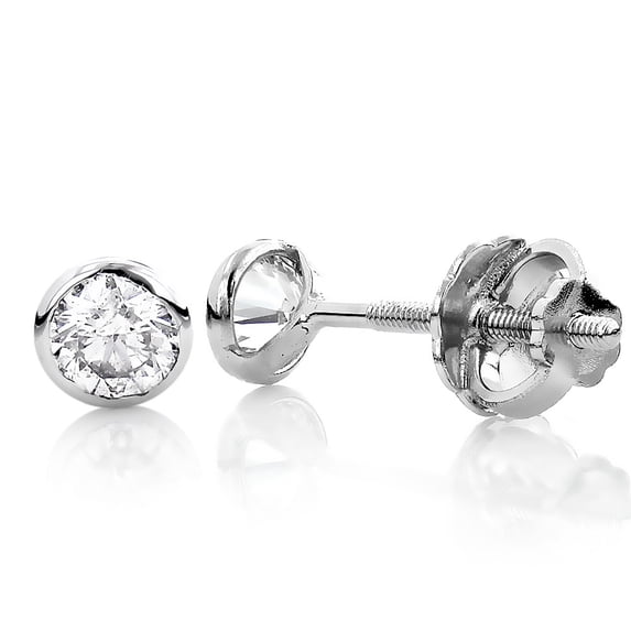 Ladies 14K Solitaire Round 0.75 Ctw Natural Diamond Bezel Stud Earrings for Her (White Gold)