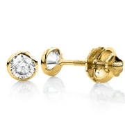 Ladies 14K Solitaire Round 0.75 Ctw Natural Diamond Bezel Stud Earrings for Her (Yellow Gold)
