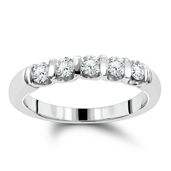 Ladies 14K Thin Designer Five Stone Natural Diamond Wedding Band (White Gold Size 6)