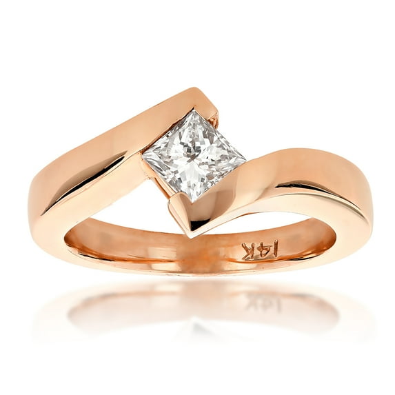 Ladies 14k Princess Cut Natural 0.4 Ctw Diamond Solitaire Engagement Ring (Rose Gold Size 4.5)