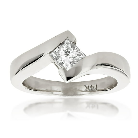 Ladies 14k Princess Cut Natural 0.4 Ctw Diamond Solitaire Engagement Ring (White Gold Size 5)