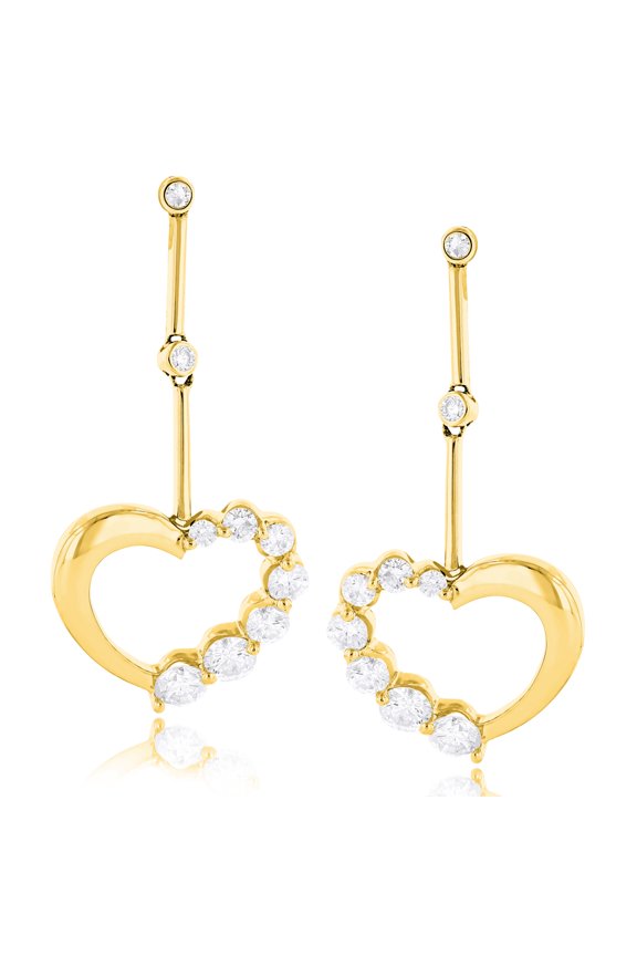 Ladies 14k Sparkling Natural 1.1 Ctw Diamond Womens Heart Earrings For Her (Yellow Gold)