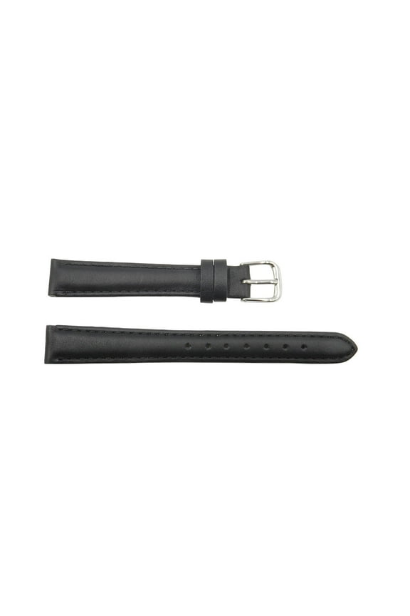 Ladies 16mm Black Genuine Leather Tapered Edge Replacement Watch Band