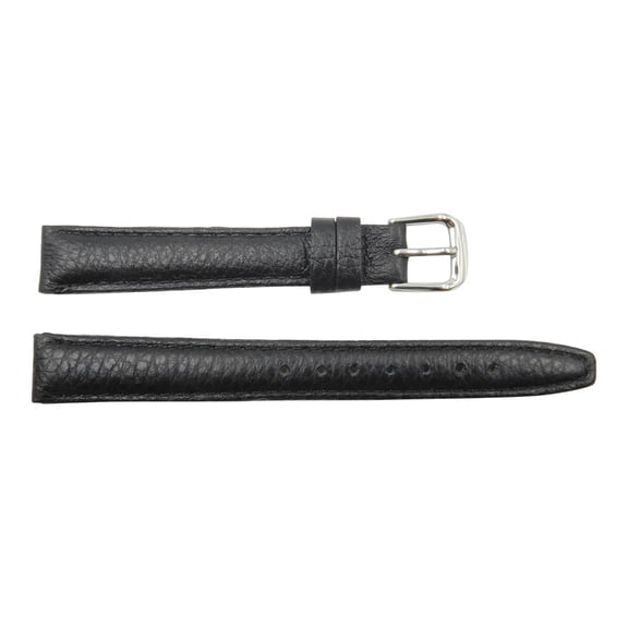 Ladies 16mm Black Genuine Textured Leather Replacement Watch Band