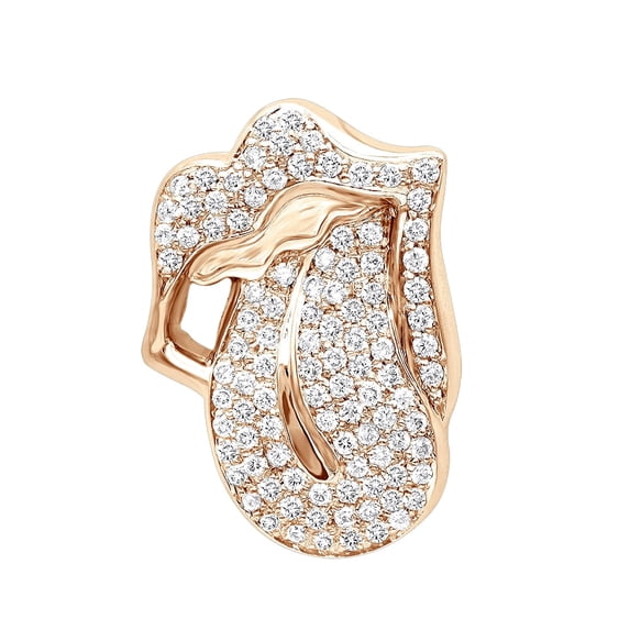 Ladies 18K Gold Diamond Rolling Stones Pendant Lips And Tongue 0.8ctw G-H color (Rose Gold)