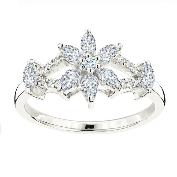 Ladies 18K Natural Diamond Ring For Her (White Gold Size 6)