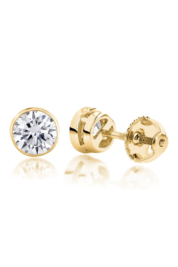 Ladies 18k Solitaire Round Natural 0.5 Ctw Diamond Bezel Stud Earrings For Her (Yellow Gold)