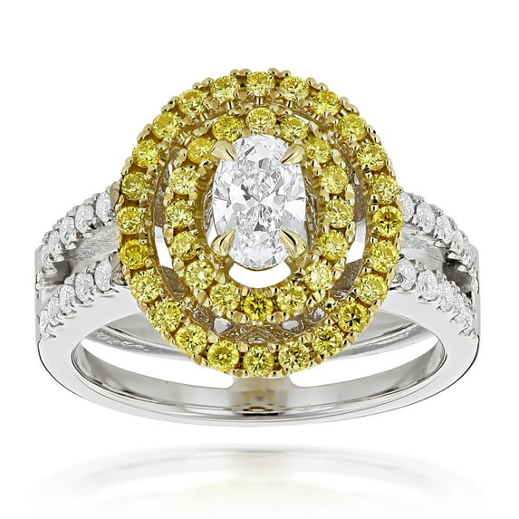 Ladies 18k Two-Tone Gold Oval White Yellow Natural 1.3 Ctw Diamond Engagement Ring (Size 9)