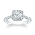thumbnail image 1 of Ladies 18k white gold shared-prong diamond cushion halo engagement ring 0.60 carats G-VS2 diamonds w/1.50ct Round shape White Sapphire Ctr, 1 of 8