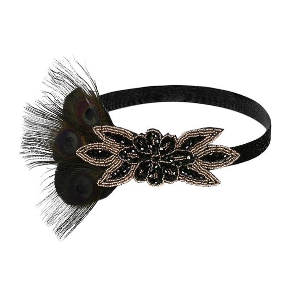 Ladies 1920s Headband 20s Feather Hair Band Headband Headdress Costume Cocktail Accessories Black