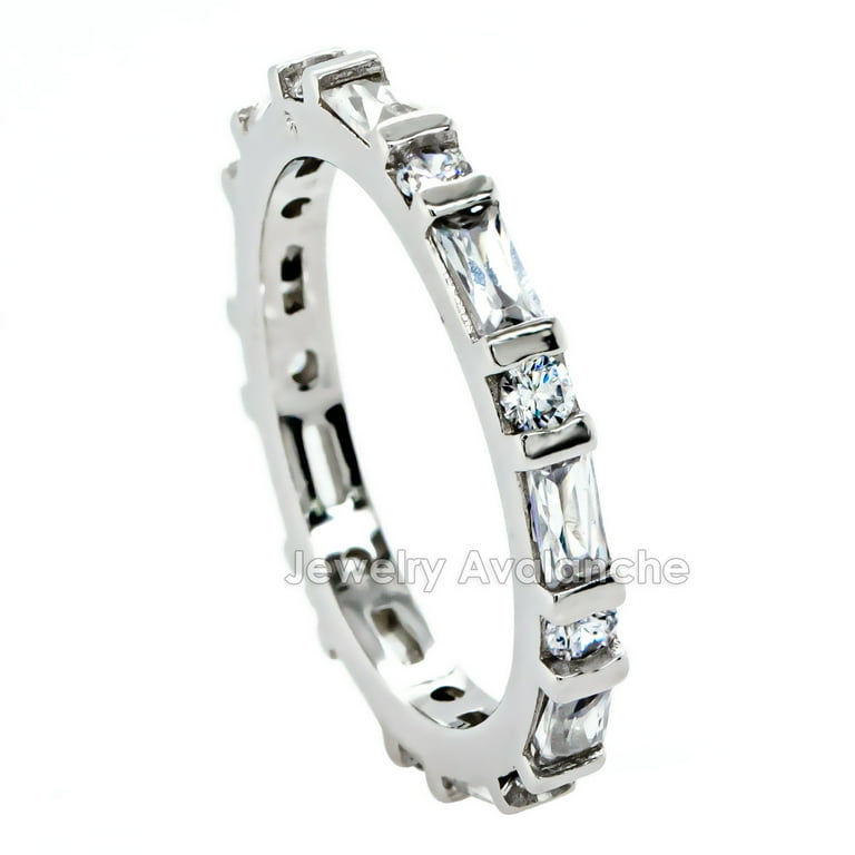 Rhodium-plated Sterling Silver Stackable Band Ring with Cubic Zirconia Rhodium-plated Sterling Silver Stackable Band Ring with Cubic Zirconia