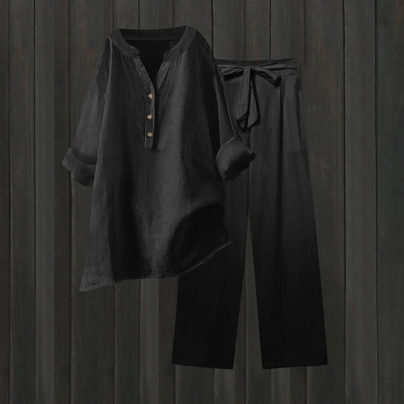 Ladies 2 Piece Pants Outfits Two Piece Sets Plus Size Women's Fashion Two Piece Workout Gym Lounge Travel Matching Vacation Solid Color And Linen Loose Casual Suit My Items