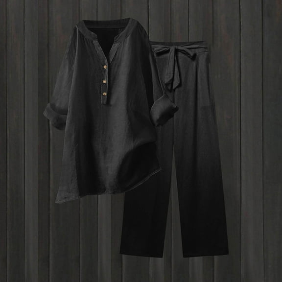 Ladies 2 Piece Pants Outfits Two Piece Sets Plus Size Women's Fashion Two Piece Workout Gym Lounge Travel Matching Vacation Solid Color And Linen Loose Casual Suit My Items