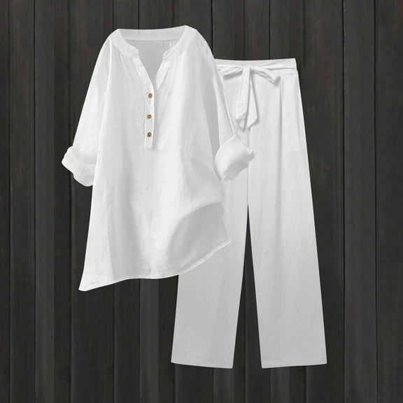 Ladies 2 Piece Pants Outfits Two Piece Sets Plus Size Women's Fashion Two Piece Workout Gym Lounge Travel Matching Vacation Solid Color And Linen Loose Casual Suit My Items