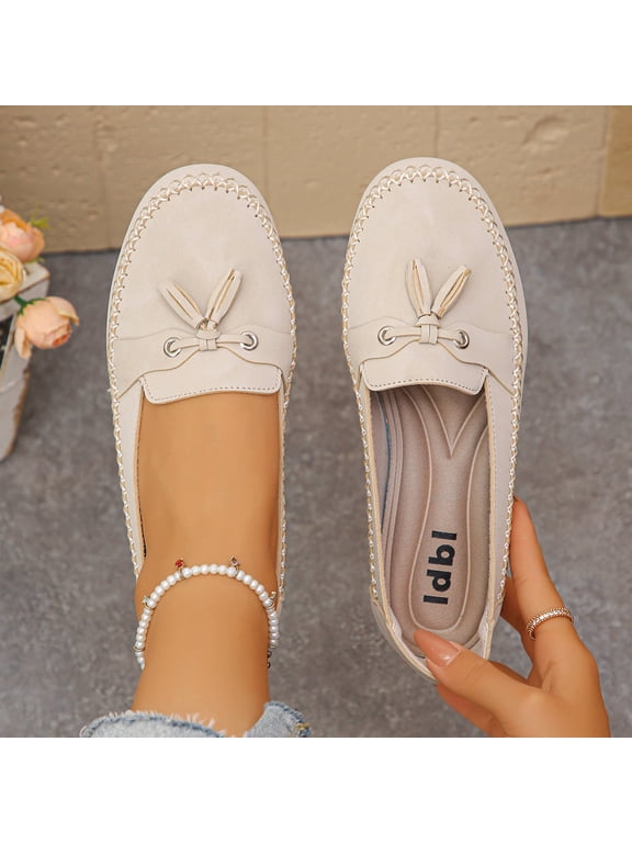 Ladies 2026 Plus Loafers Summer Outdoor Solid Color Round Closed Toe Low Heel Slip On Lightweight Cushioned Orthopedic Arch Support Wide Toe Box Comfortable Walking Daily Flat Shoes Beige 41