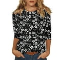 thumbnail image 1 of Ladies 3/4 Sleeve Blouses and Tops Round Neck Half Sleeve Oversized T Shirts for Women Elbow Floral Casual Work Shirt for Women Women's Plus Size Summer Tops Casual, 1 of 5