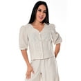 thumbnail image 1 of Ladies 3/4 Sleeve Button Down Linen Blouse by Azucar, 1 of 2
