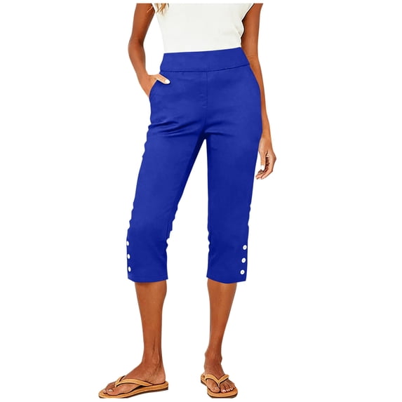 Ladies 3/4 Trousers Womens Cherry Berry Cropped Pants Pedal Pushers Stretch Fit Elasticated Waist Summer Shorts with Pockets Smart Office Work Going Out Party Leggings Comfortable Bottoms