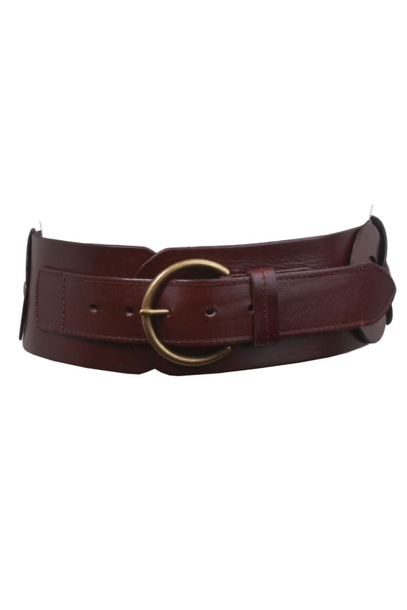 Ladies 3" (75 mm) Wide High Waist Round Disk Linked Braided Cowhide Top Full Grain Leather Belt