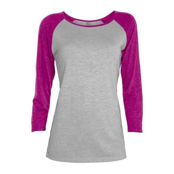 Ladies 3 by 4 Sleeve Raglan T-Shirt, Ahtletic Heather & Berry Heather - Large