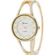 Ladies 32mm Round Elegant Metal Bangle Cuff Fashion Watch QRTZ Gold