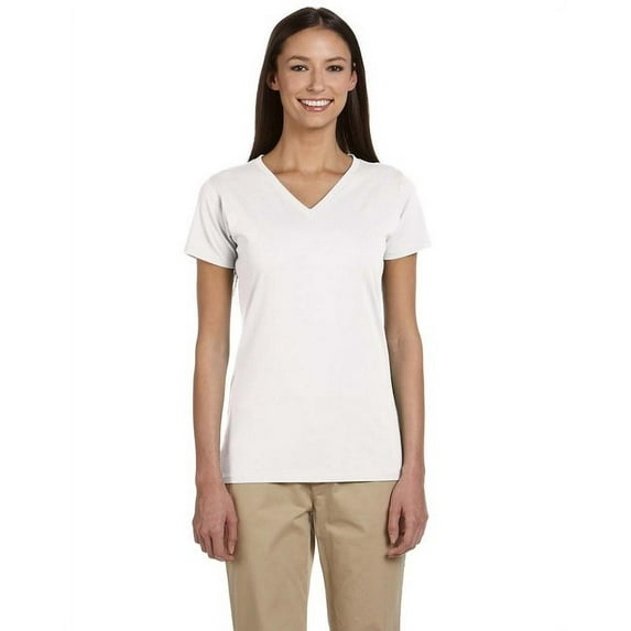 Ladies' 4.4 oz.; 100% Organic Cotton Short-Sleeve V-Neck T-Shirt - BLACK - S(D0102H7ZLKJ.)