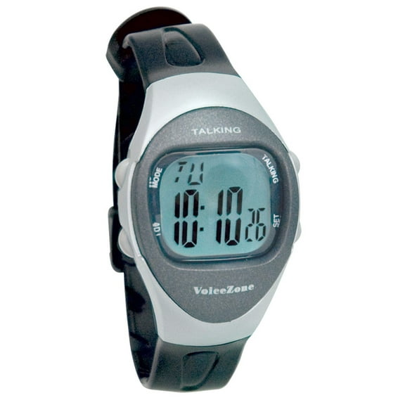 Ladies 4-Alarm Talking Watch - Black - Silver