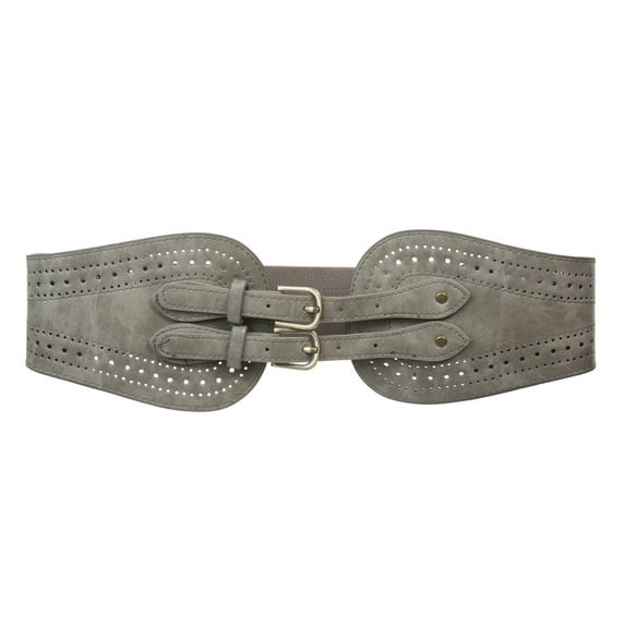 Ladies 5" Wide High Waist Fashion Double Buckles Stretch Belt