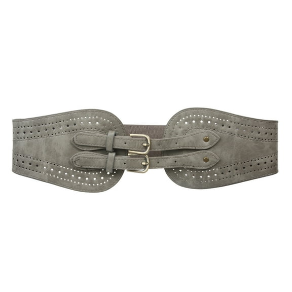 Ladies 5" Wide High Waist Fashion Double Buckles Stretch Belt