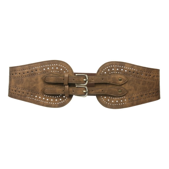 Ladies 5" Wide High Waist Fashion Double Buckles Stretch Belt