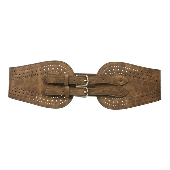 Ladies 5" Wide High Waist Fashion Double Buckles Stretch Belt