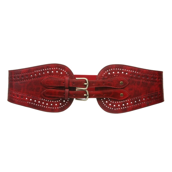 Ladies 5" Wide High Waist Fashion Double Buckles Stretch Belt