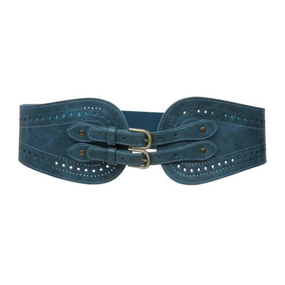 Ladies 5" Wide High Waist Fashion Double Buckles Stretch Belt