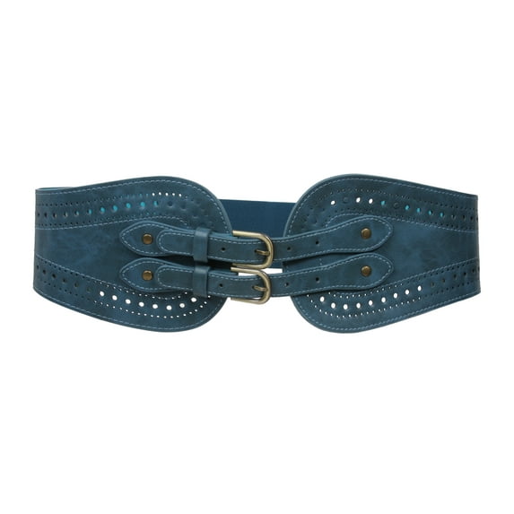 Ladies 5" Wide High Waist Fashion Double Buckles Stretch Belt