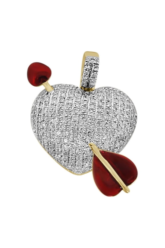 Ladies .54ct Real Natural Diamond 10k Yellow Gold Heart & Arrow Pendant Charm