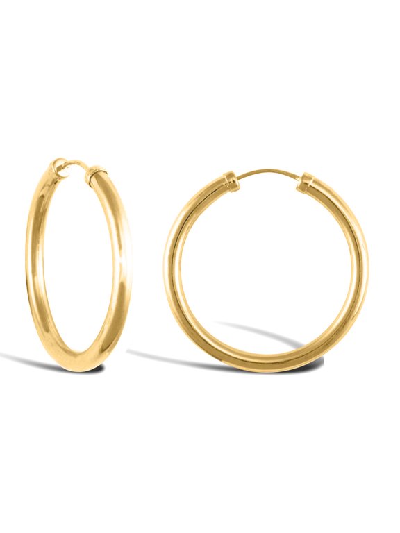 Ladies 9ct Gold Jewelco London Capped Sleeper 2.5mm Hoop Earrings 25mm