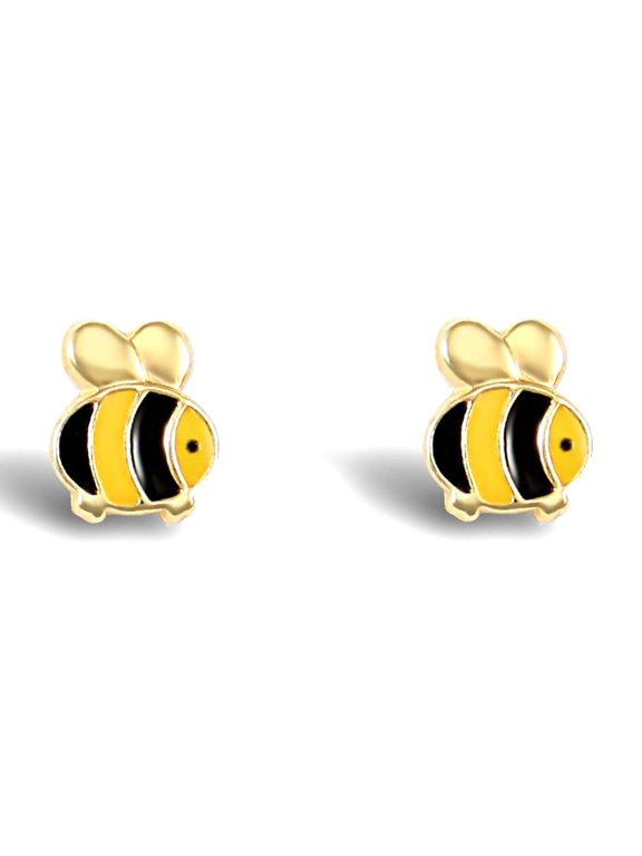 Ladies 9ct Gold Jewelco London Enamel Bumble Bee Stud Earrings