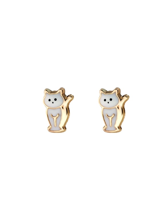 Ladies 9ct Gold Jewelco London Enamel Cat Kitten Stud Earrings