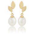 thumbnail image 1 of Ladies 9ct Gold Jewelco London Leaf Cultured Oval Pearl Drop Earrings 7mm, 1 of 3
