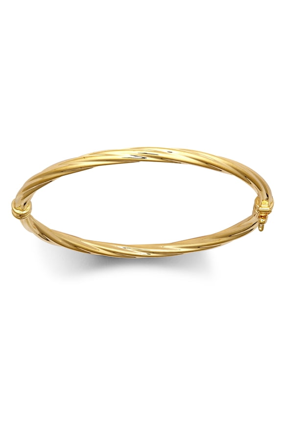 Ladies 9ct Gold Jewelco London Liquorice Candy Twist 4mm Bangle Bracelet