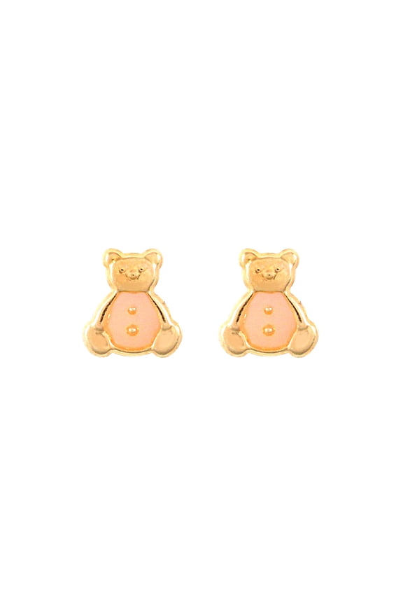 Ladies 9ct Gold Jewelco London Pink Enamel Teddy Bear Stud Earrings