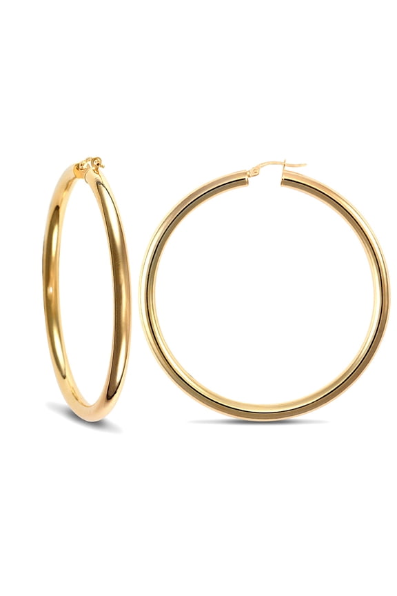Ladies 9ct Gold Jewelco London Polished 4mm Hoop Earrings 57mm