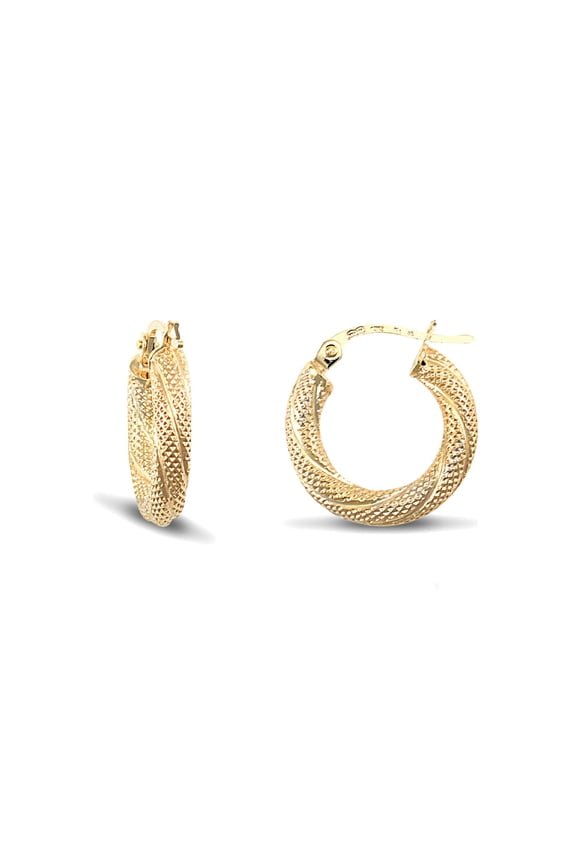 Ladies 9ct Gold Jewelco London Snake Skin Twisted 3mm Hoop Earrings 16mm