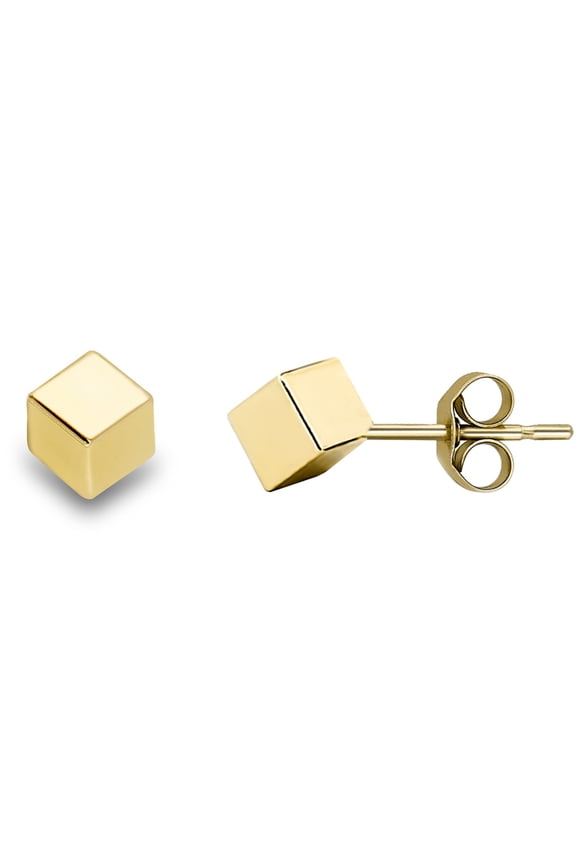 Ladies 9ct Gold Jewelco London Square Polished Cube Stud Earrings 4mm