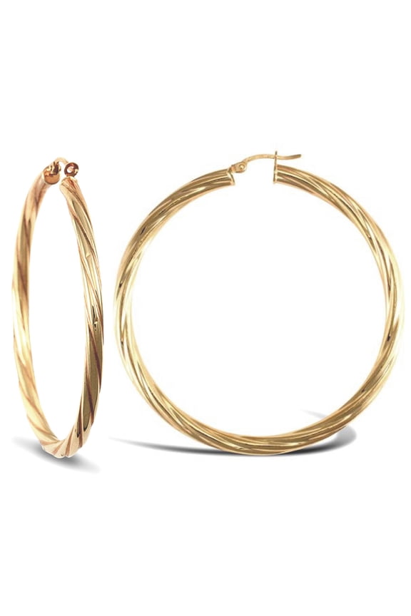 Ladies 9ct Gold Jewelco London Twisted 4mm Hoop Earrings 57mm